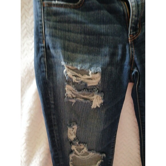 American Eagle Womens 10 L Super Stretch X Distressed jegging Jeans Dark Wash - Picture 4 of 16